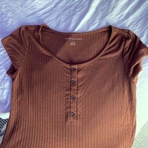 american eagle ribbed button up short sleeve top